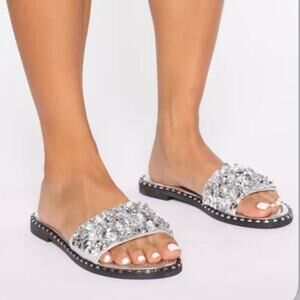 Joli Jolimall Women’s Rhinestone Embellished Silver Sandals Size 7